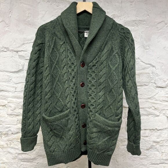 Flint And Tinder Aran Cable Knit Cardigan Sweater Shawl Collar Fisherman Heavy - Picture 1 of 9